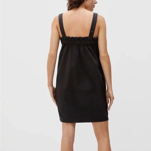 EVERLANE Paper Bag Dress Black Elastic Top Pockets Mini Adjustable Strap Medium - Picture 5 of 8